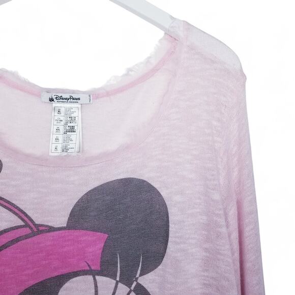 DISNEY PARKS Minnie Mouse Pink Lightweight Looseloom Fringe Edge Sweater - XL - Picture 2 of 6